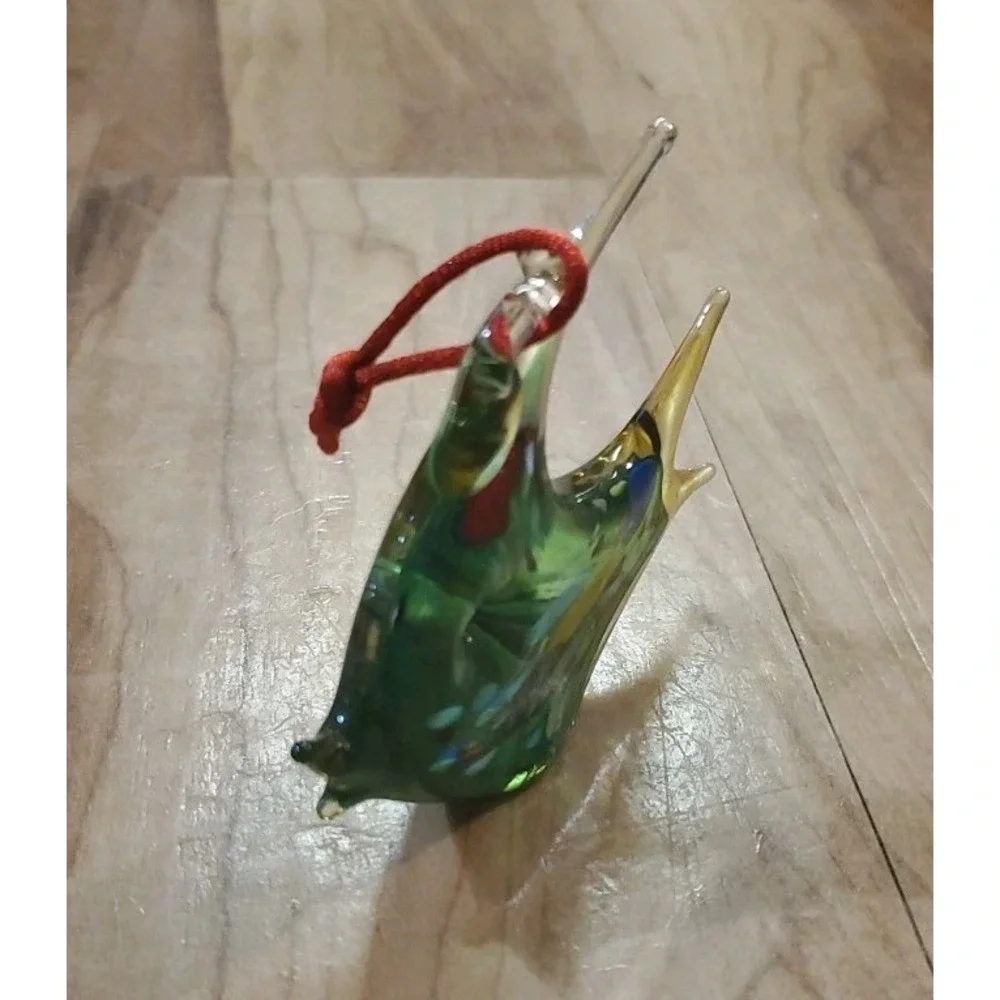 Blown Glass Fish Christmas Ornament Green Clear Multicolor Island Glass Blowing
